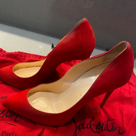 Christian Louboutin Pigalle Follies 100 Suede Oeillet Red 37.5 - Picture 9 of 12